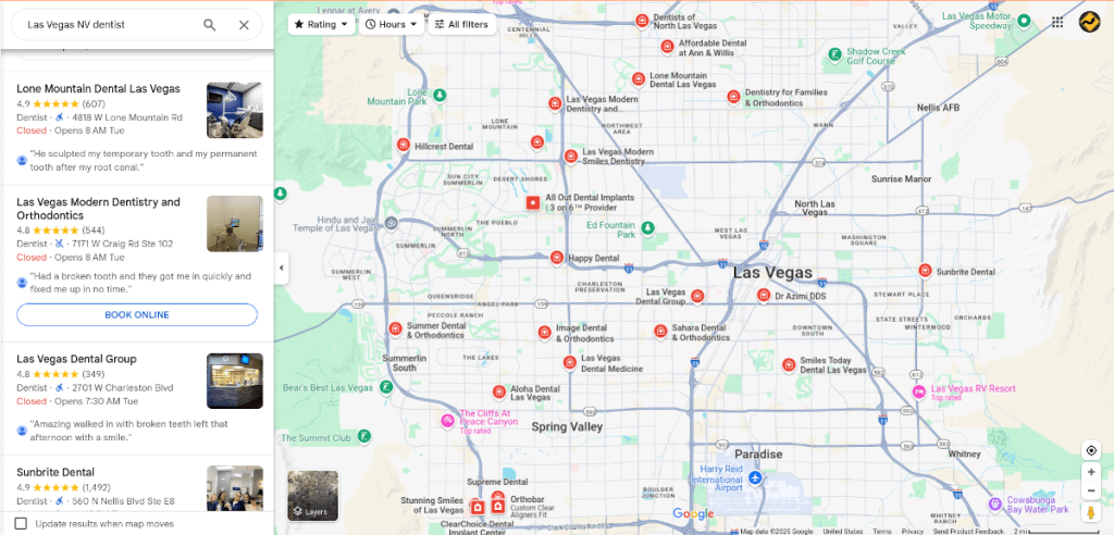 Google Maps Google Business Profiles GBPs for Las Vegas NV dentists